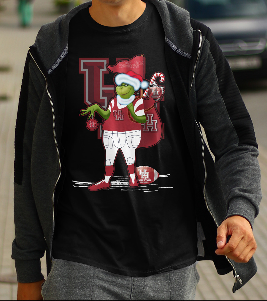 Grinchxmas Houston Cougars UH Football Santa Sack T-Shirt