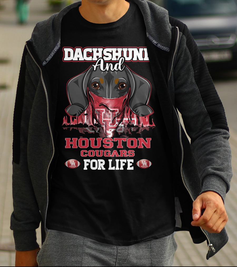 Dachshund And Houston Cougars For Life UH Football Fan T-Shirt
