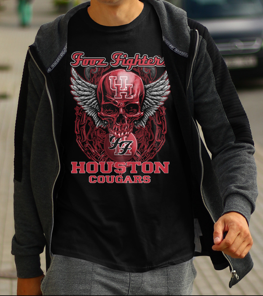Foo Fighters Houston Cougars UH Skull Wings T-Shirt