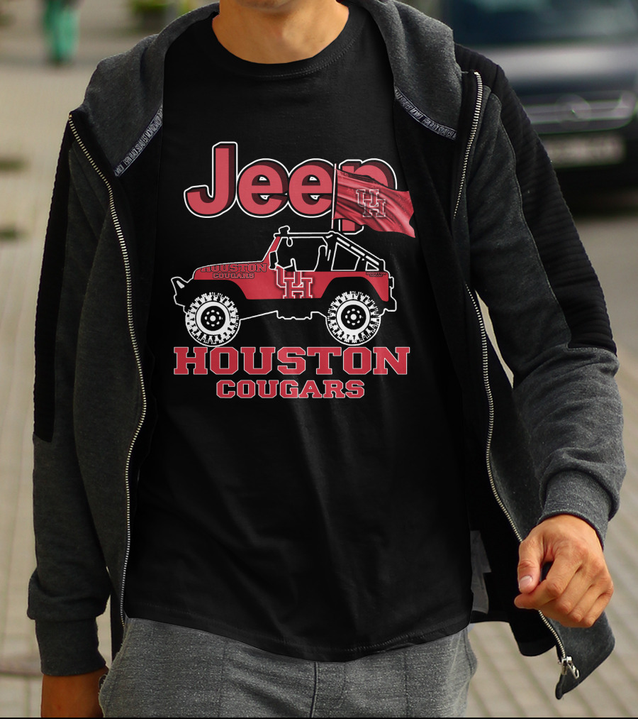 Jeep Houston Cougars UH Flag Logo Jeep Wrangler T-Shirt