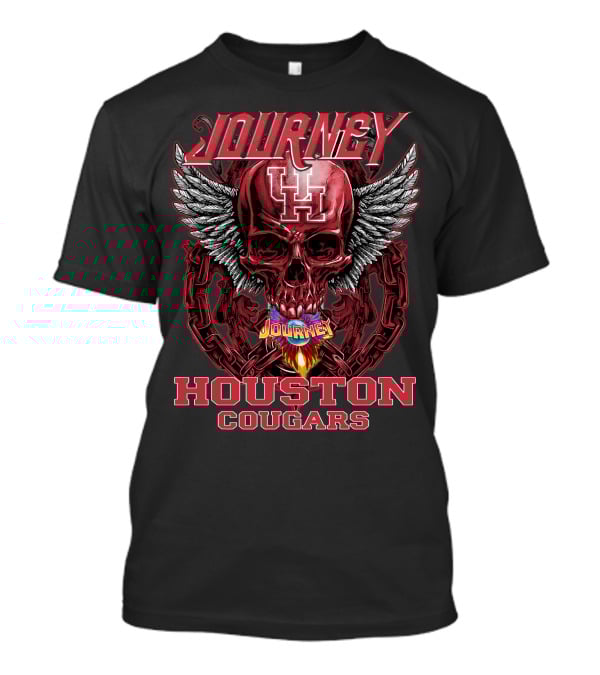 Journey Houston Cougars Skull Wings Flame Chains T-Shirt