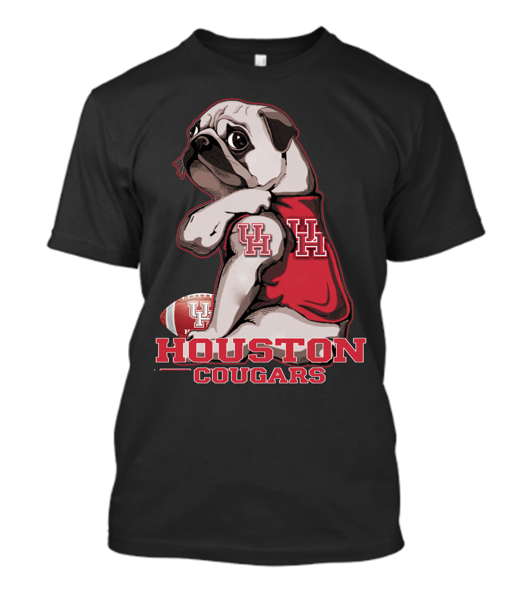 Pug With UH Logo Celebrating Houston Cougars Football T-Shirt