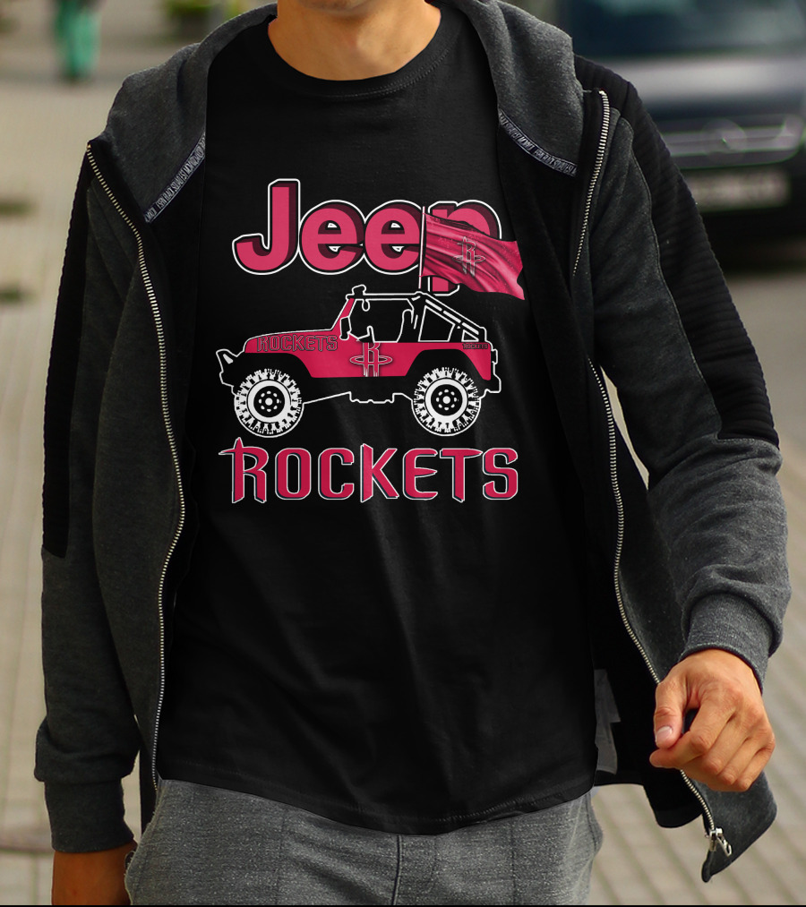 Jeep Houston Rockets Flag And Off-Road Vehicle T-Shirt