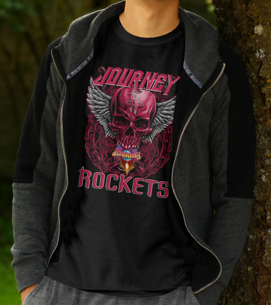 Journey Houston Rockets Skull Wings Flame T-Shirt