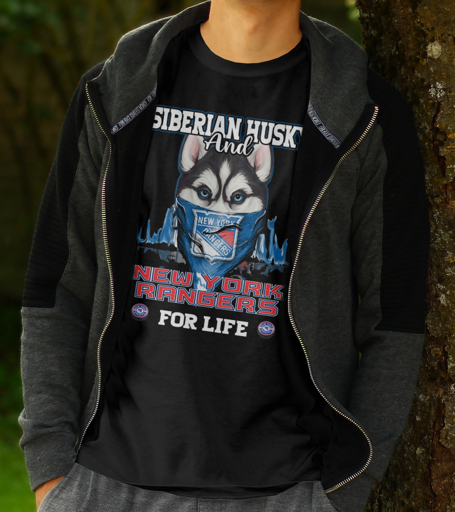 Siberian Husky And New York Rangers For Life T-Shirt