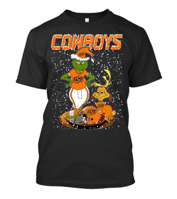 Grinchxmas OSU Cowboys Snowy Holiday Football T-Shirt