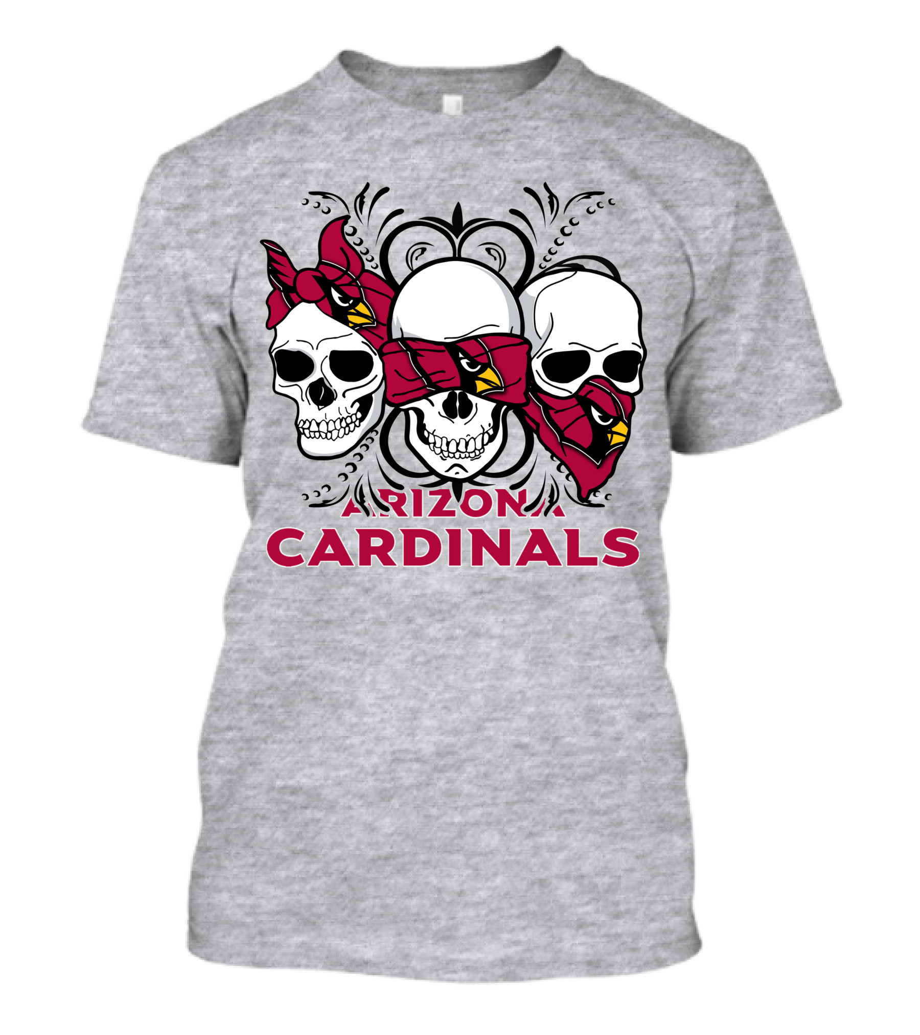 Arizona Cardinals Three Skulls Bandana T-Shirt