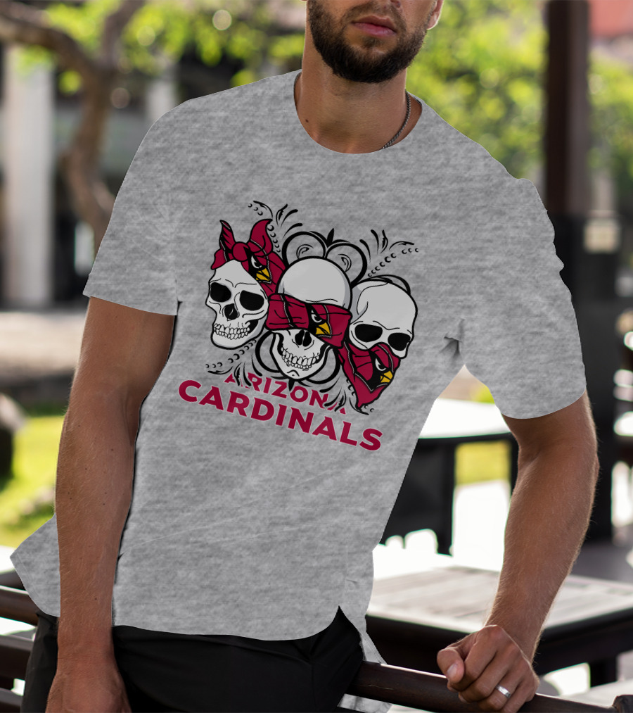 Arizona Cardinals Three Skulls Bandana T-Shirt