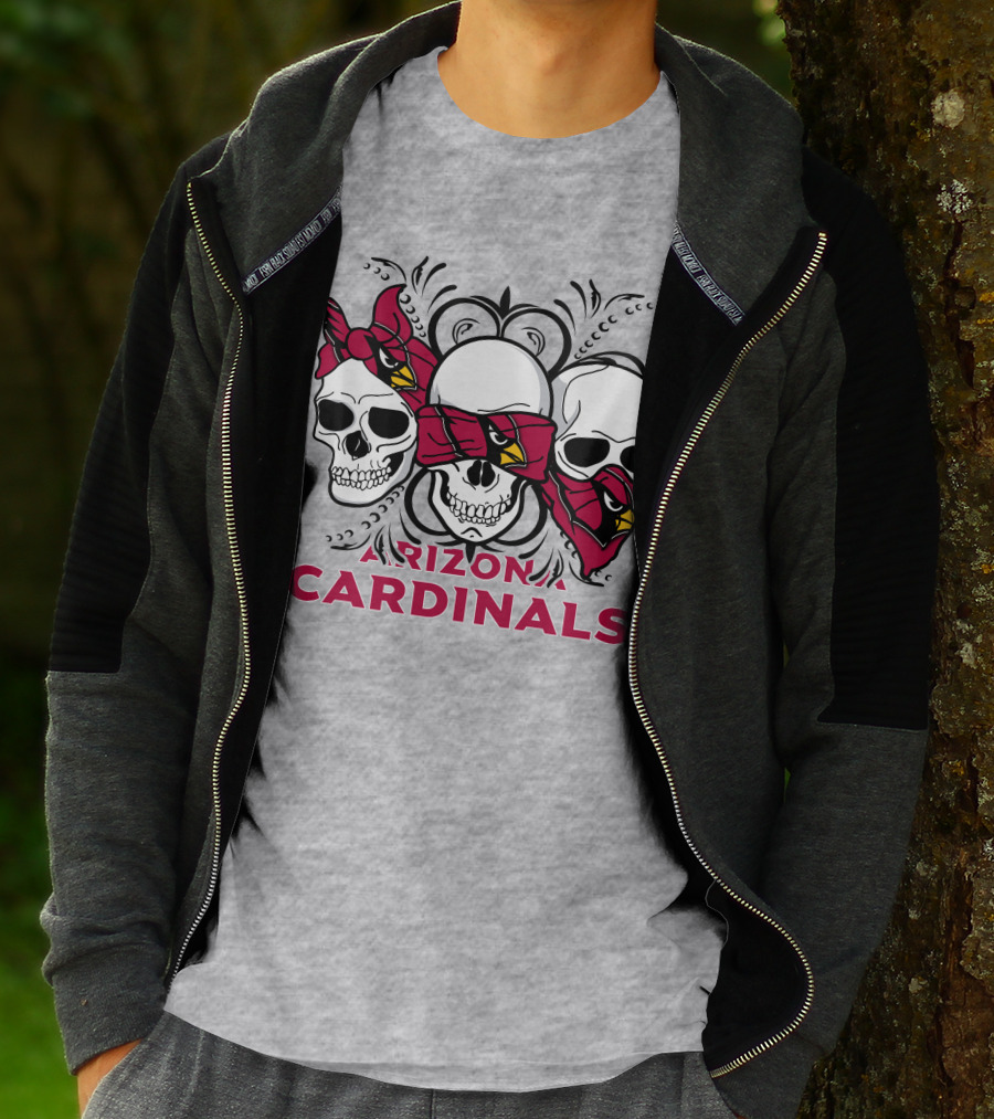 Arizona Cardinals Three Skulls Bandana T-Shirt