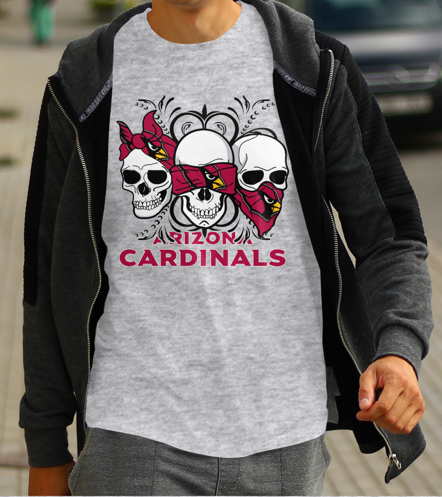 Arizona Cardinals Three Skulls Bandana T-Shirt