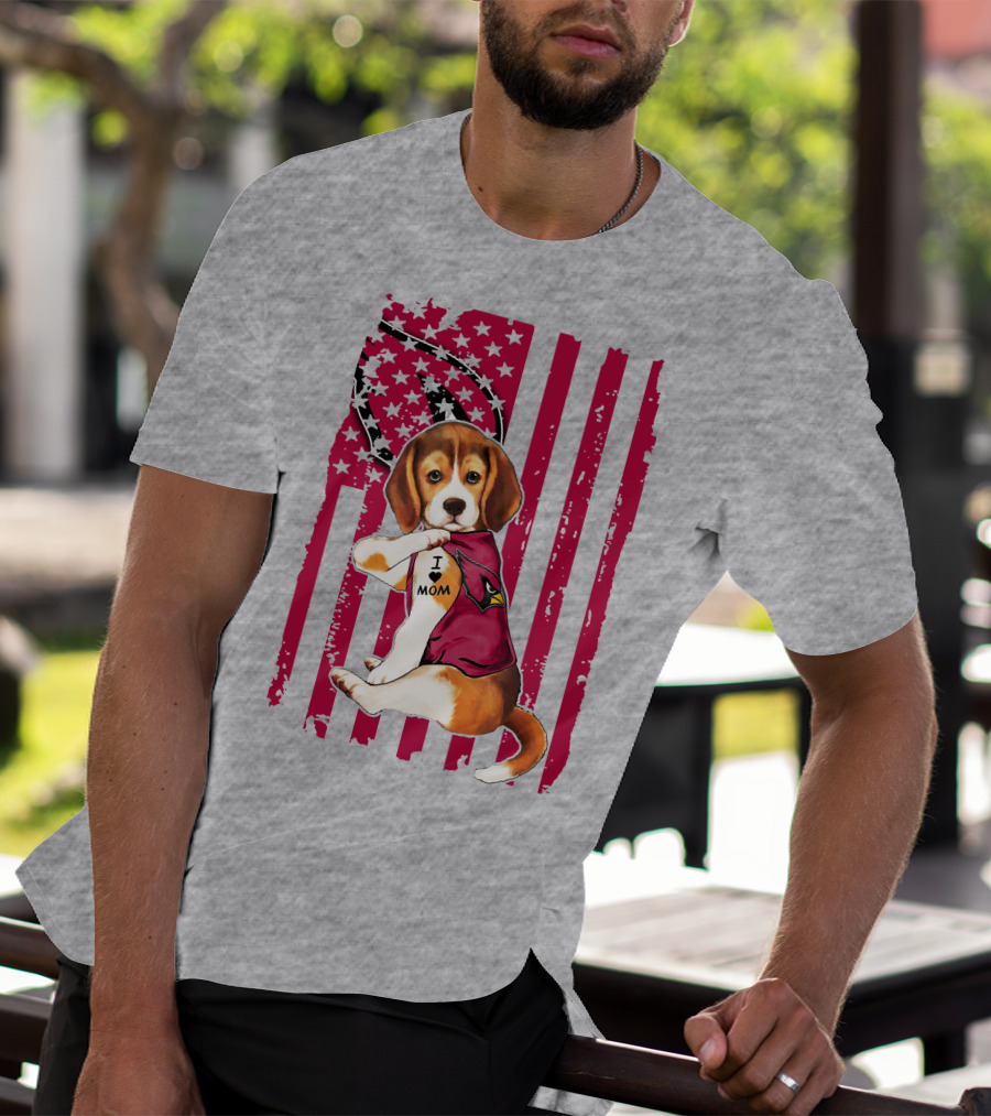 Beagle With Arizona Cardinals Tattoo And American Flag Background T-Shirt