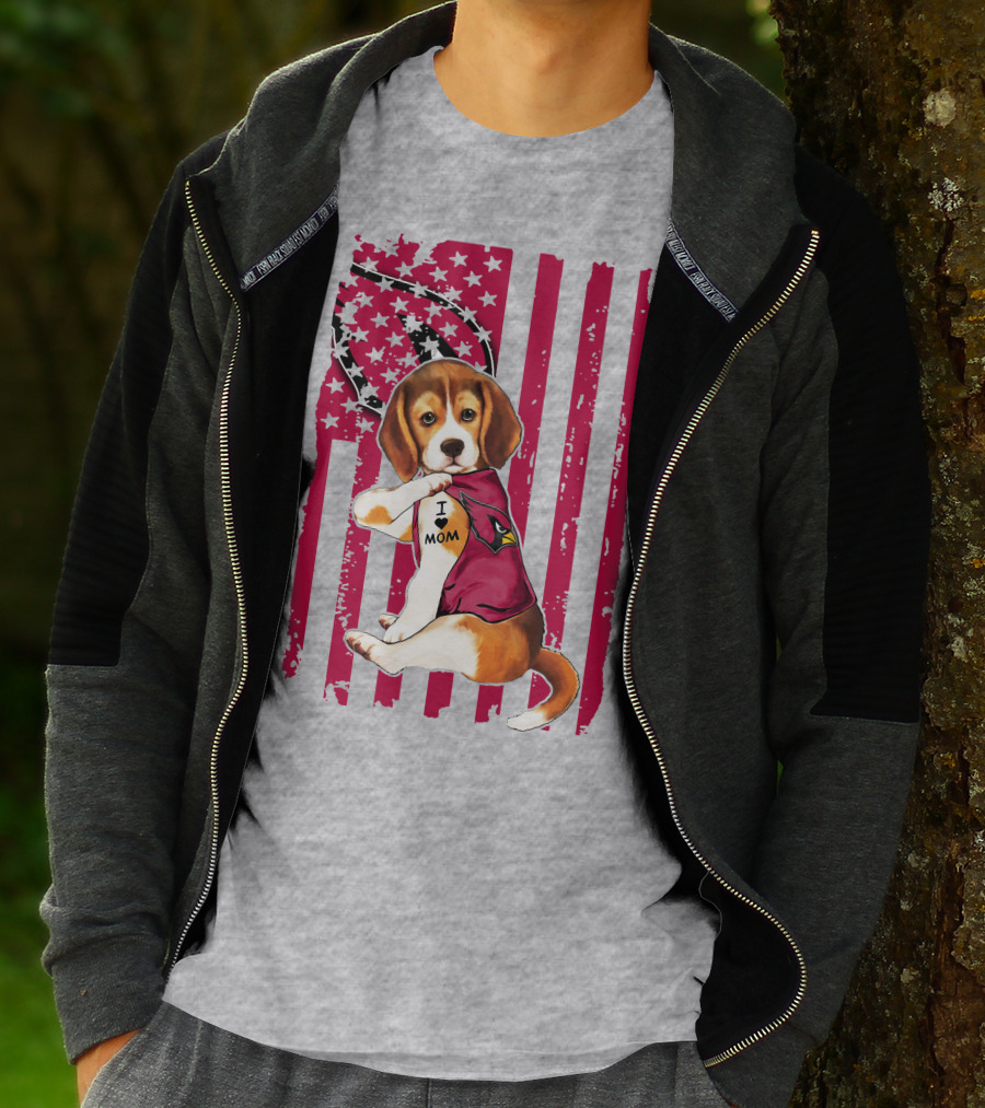 Beagle With Arizona Cardinals Tattoo And American Flag Background T-Shirt