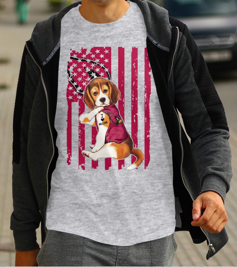 Beagle With Arizona Cardinals Tattoo And American Flag Background T-Shirt