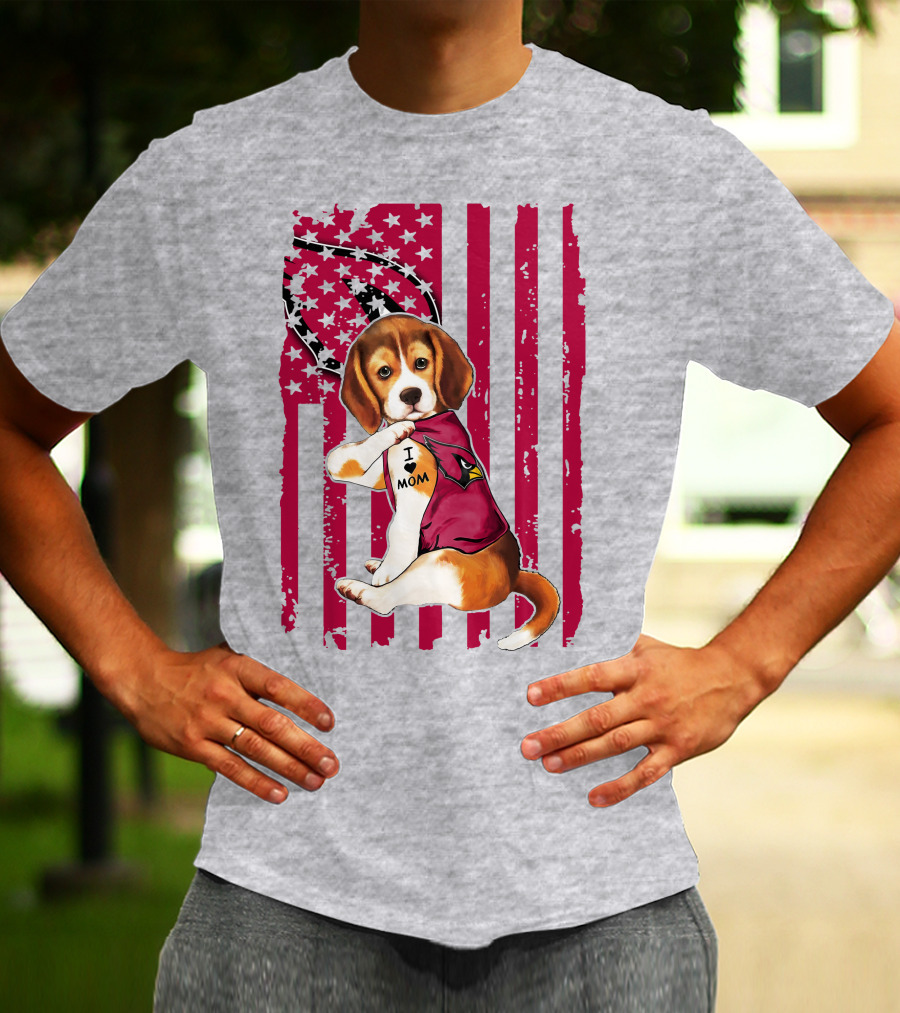 Beagle With Arizona Cardinals Tattoo And American Flag Background T-Shirt