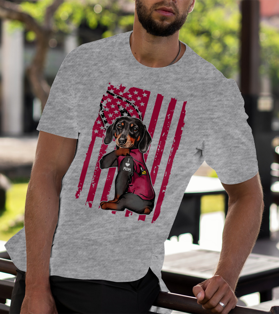 Arizona Cardinals Dachshund I Love Mom USA Flag T-Shirt
