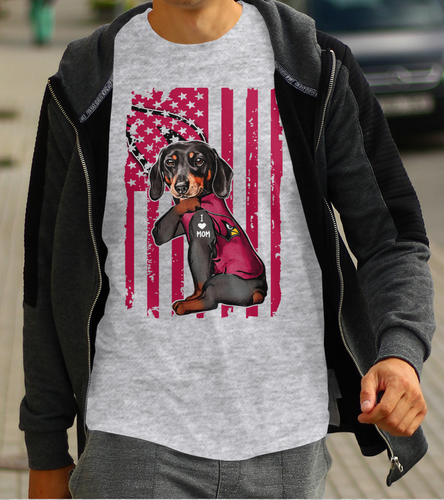 Arizona Cardinals Dachshund I Love Mom USA Flag T-Shirt