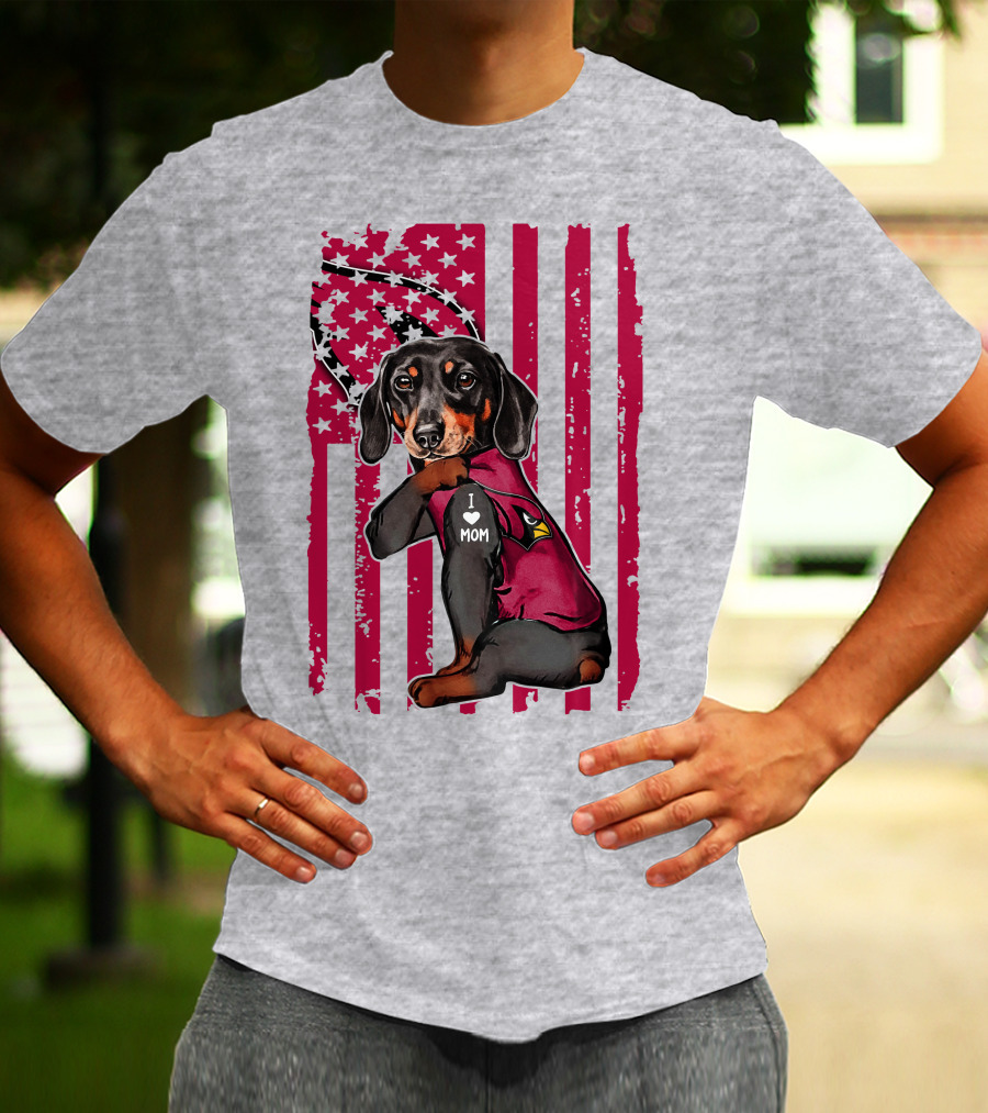 Arizona Cardinals Dachshund I Love Mom USA Flag T-Shirt