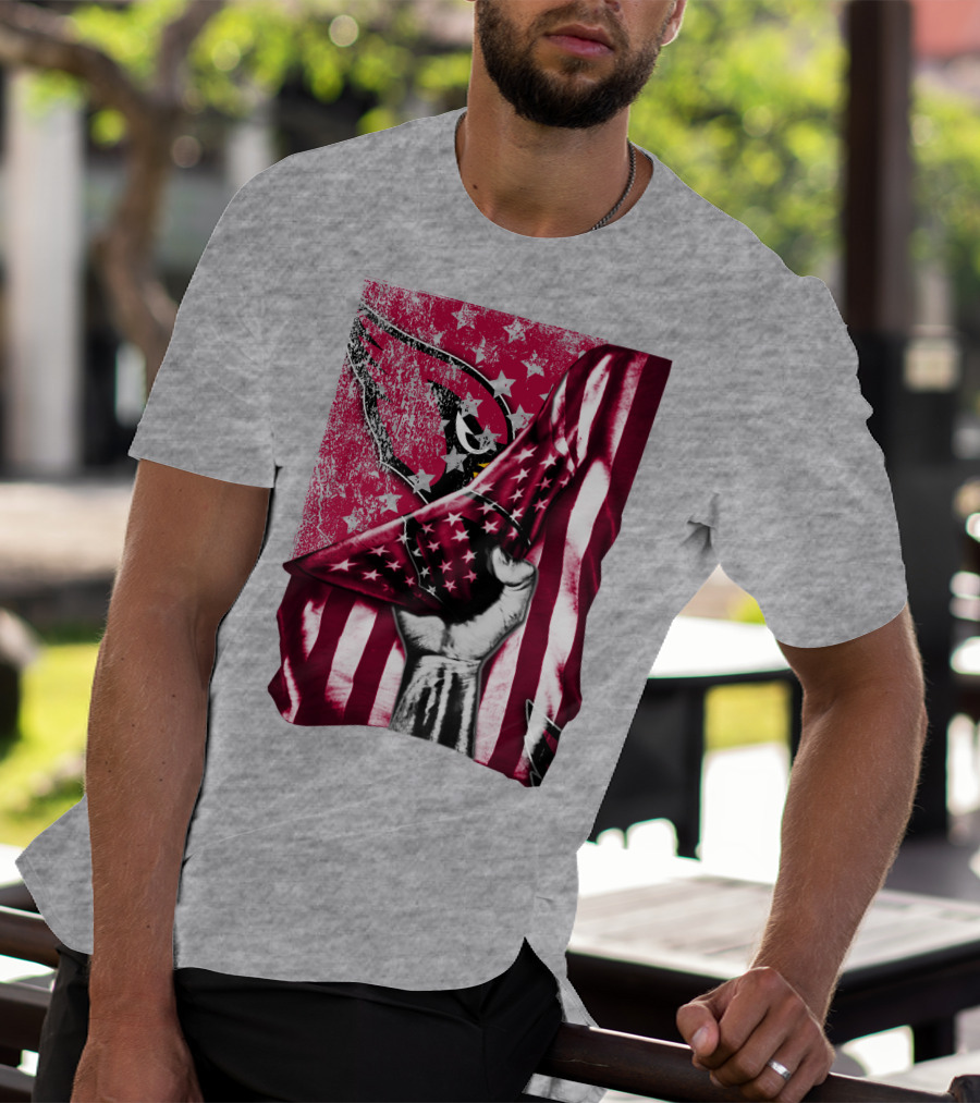 Arizona Cardinals Hand Holding American Flag With Cardinal Logo Stars T-Shirt