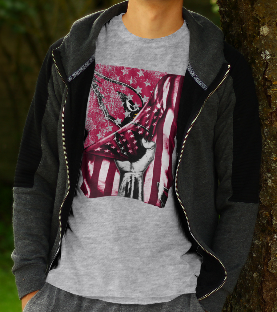 Arizona Cardinals Hand Holding American Flag With Cardinal Logo Stars T-Shirt