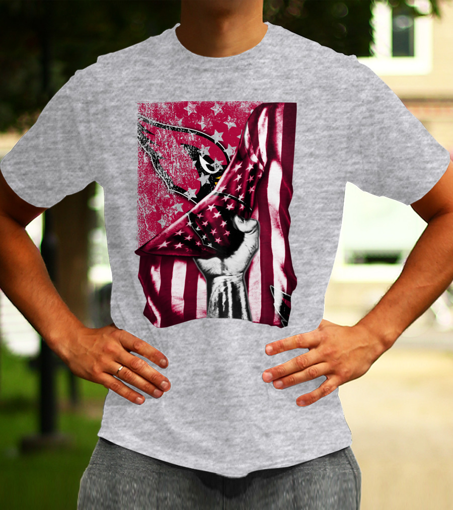Arizona Cardinals Hand Holding American Flag With Cardinal Logo Stars T-Shirt