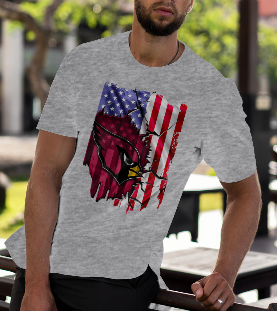 USA Flag With Arizona Cardinals T-Shirt