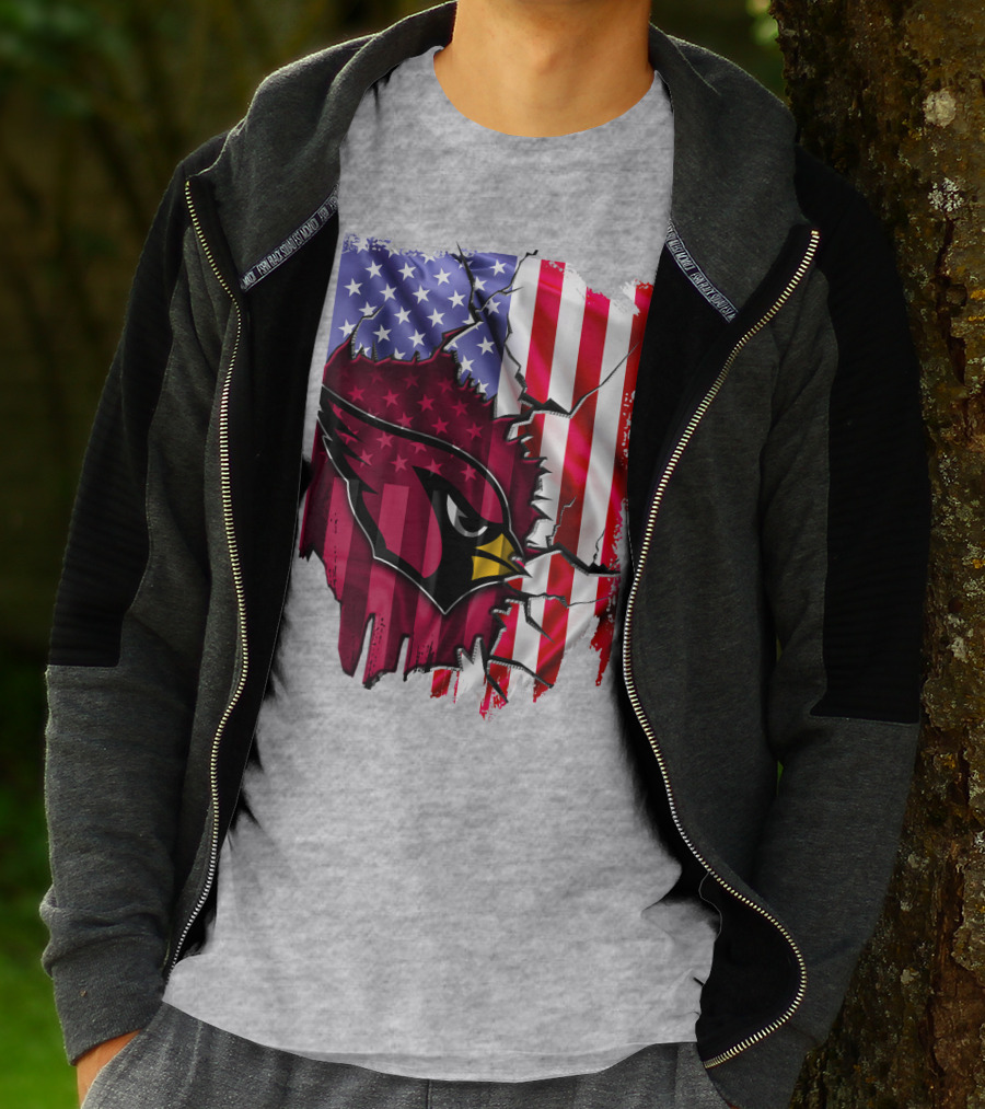 USA Flag With Arizona Cardinals T-Shirt