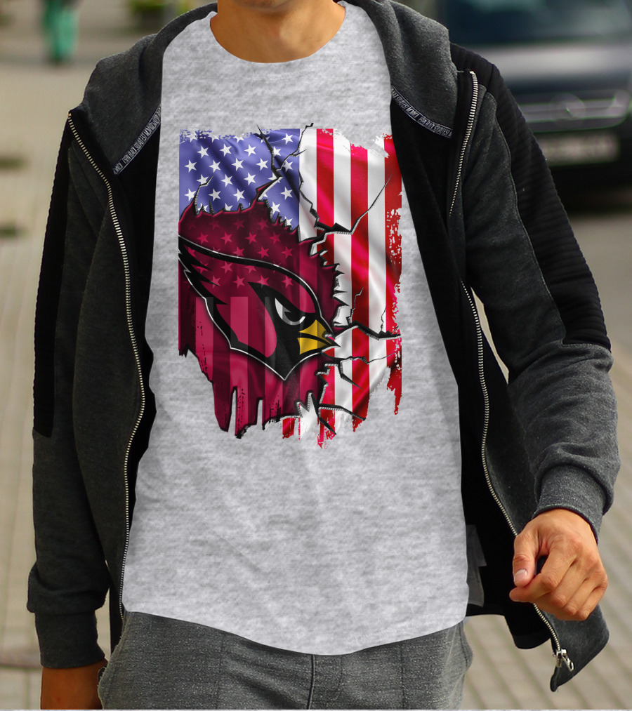 USA Flag With Arizona Cardinals T-Shirt