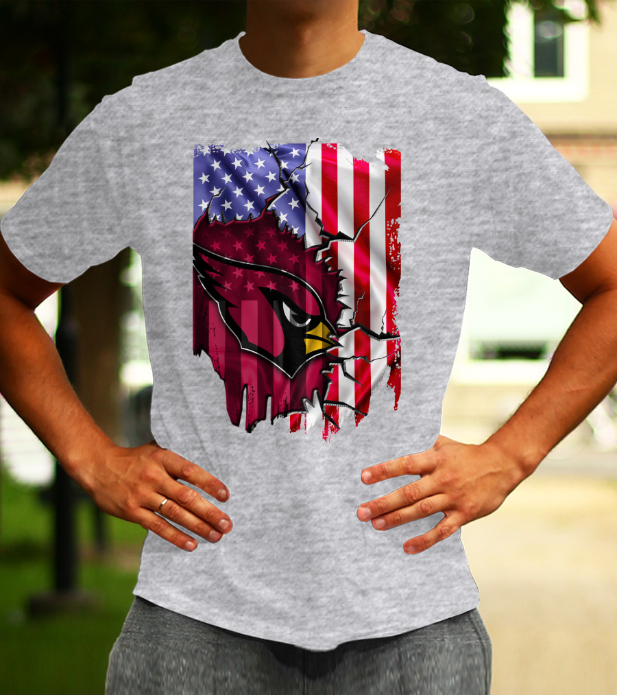 USA Flag With Arizona Cardinals T-Shirt