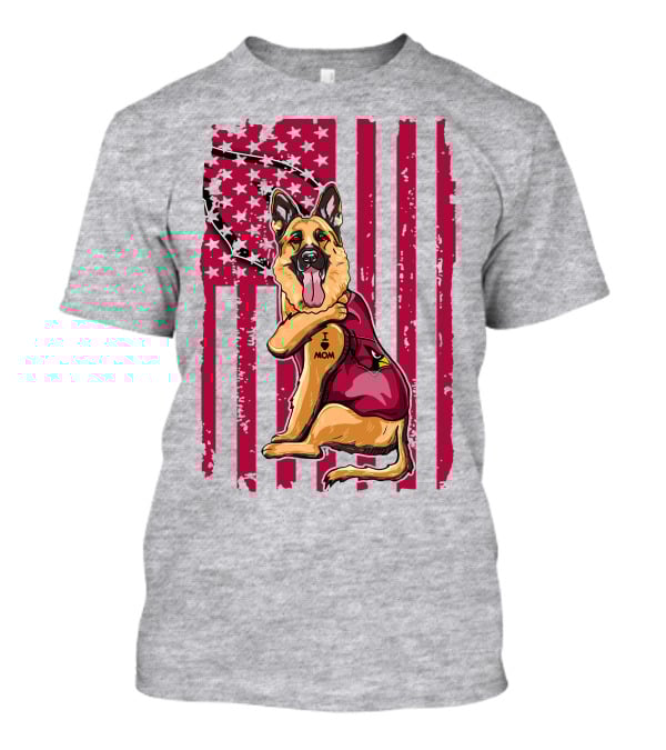 German Shepherd Wearing Arizona Cardinals Jersey With American Flag Background T-Shirt
