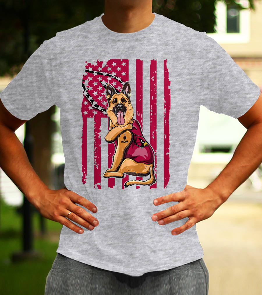 German Shepherd Wearing Arizona Cardinals Jersey With American Flag Background T-Shirt