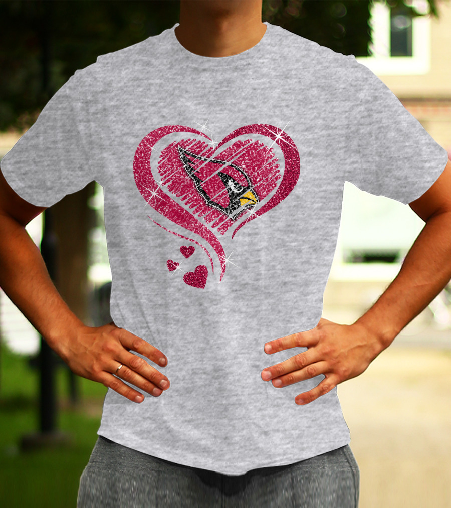 Heart Diamond Arizona Cardinals Sparkle Emblem T-Shirt
