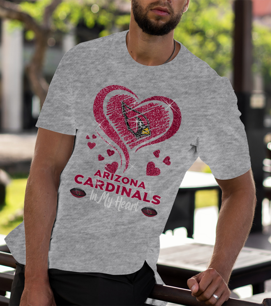 Arizona Cardinals In My Heart Sparkling Logo And Hearts T-Shirt