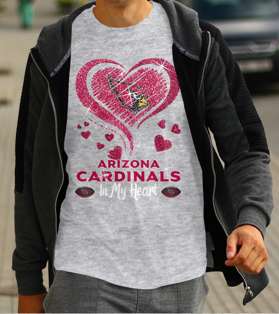 Arizona Cardinals In My Heart Sparkling Logo And Hearts T-Shirt