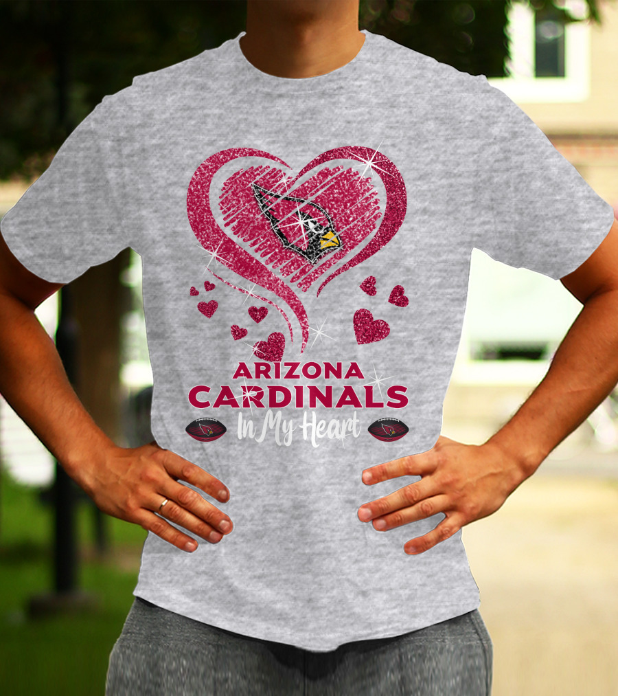 Arizona Cardinals In My Heart Sparkling Logo And Hearts T-Shirt