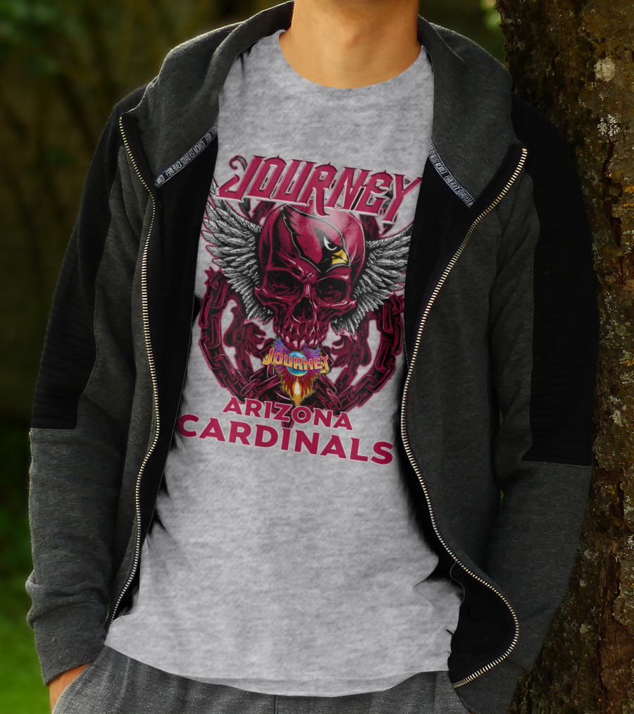 Journey Arizona Cardinals Skull Wings Flame T-Shirt