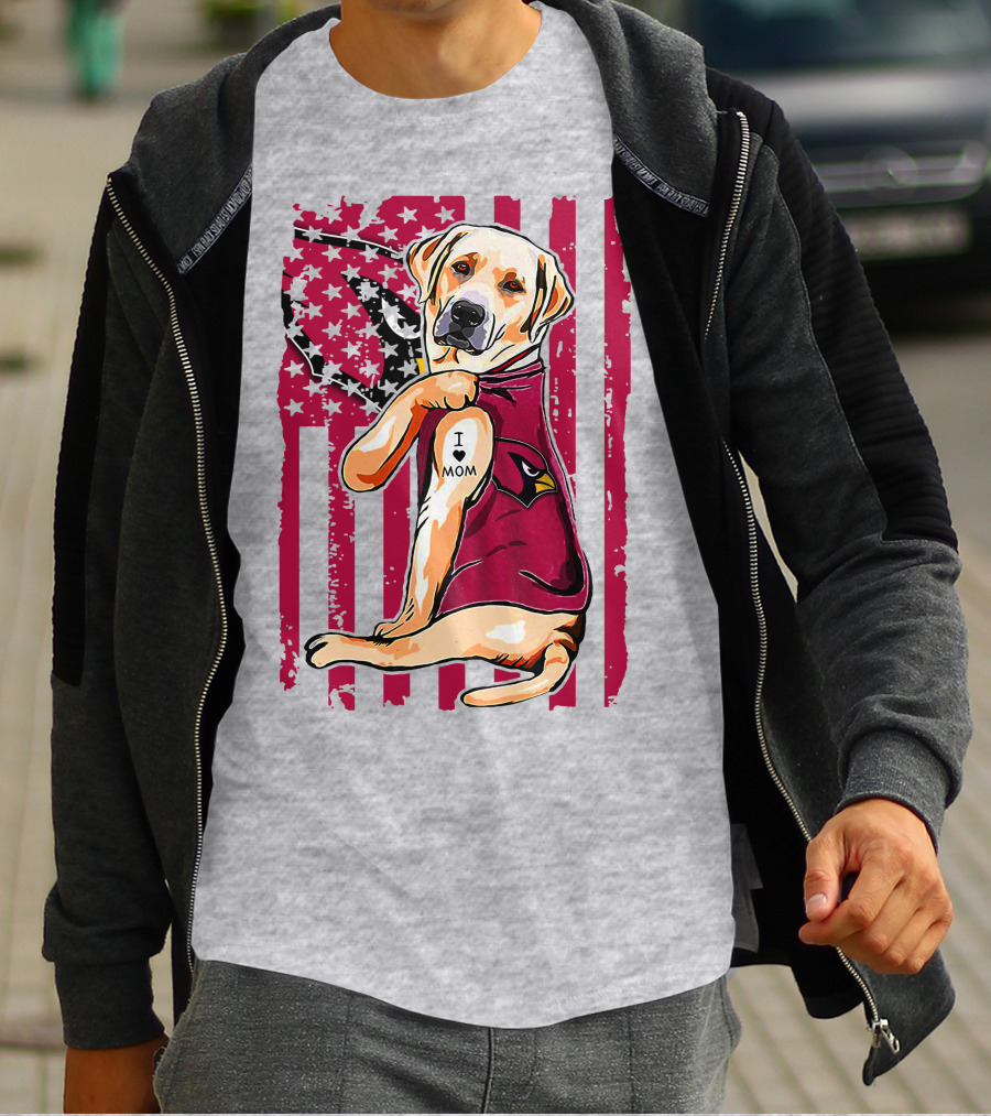 Labrador Retriever I Love Mom Arizona Cardinals Fan T-Shirt