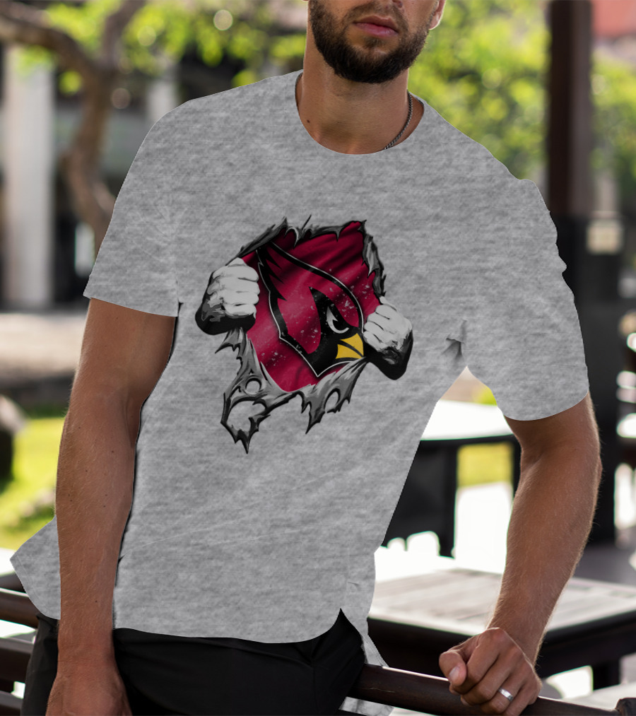 Torn Arizona Cardinals Logo With Ripped Effect And Aggressive Mascot Burst T-Shirt