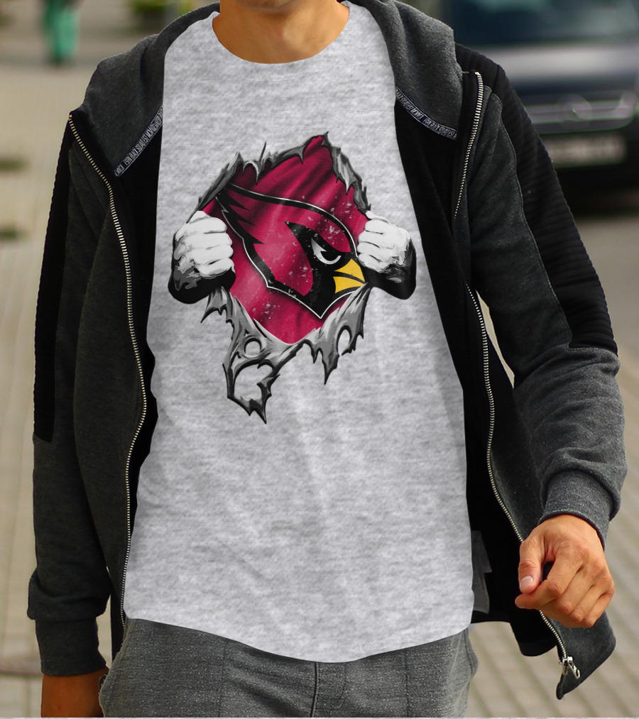 Torn Arizona Cardinals Logo With Ripped Effect And Aggressive Mascot Burst T-Shirt