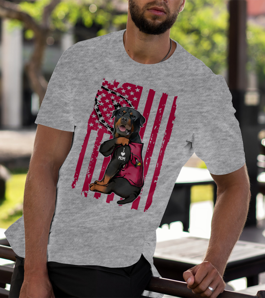 Rottweiler I Love Mom Arizona Cardinals USA Flag T-Shirt
