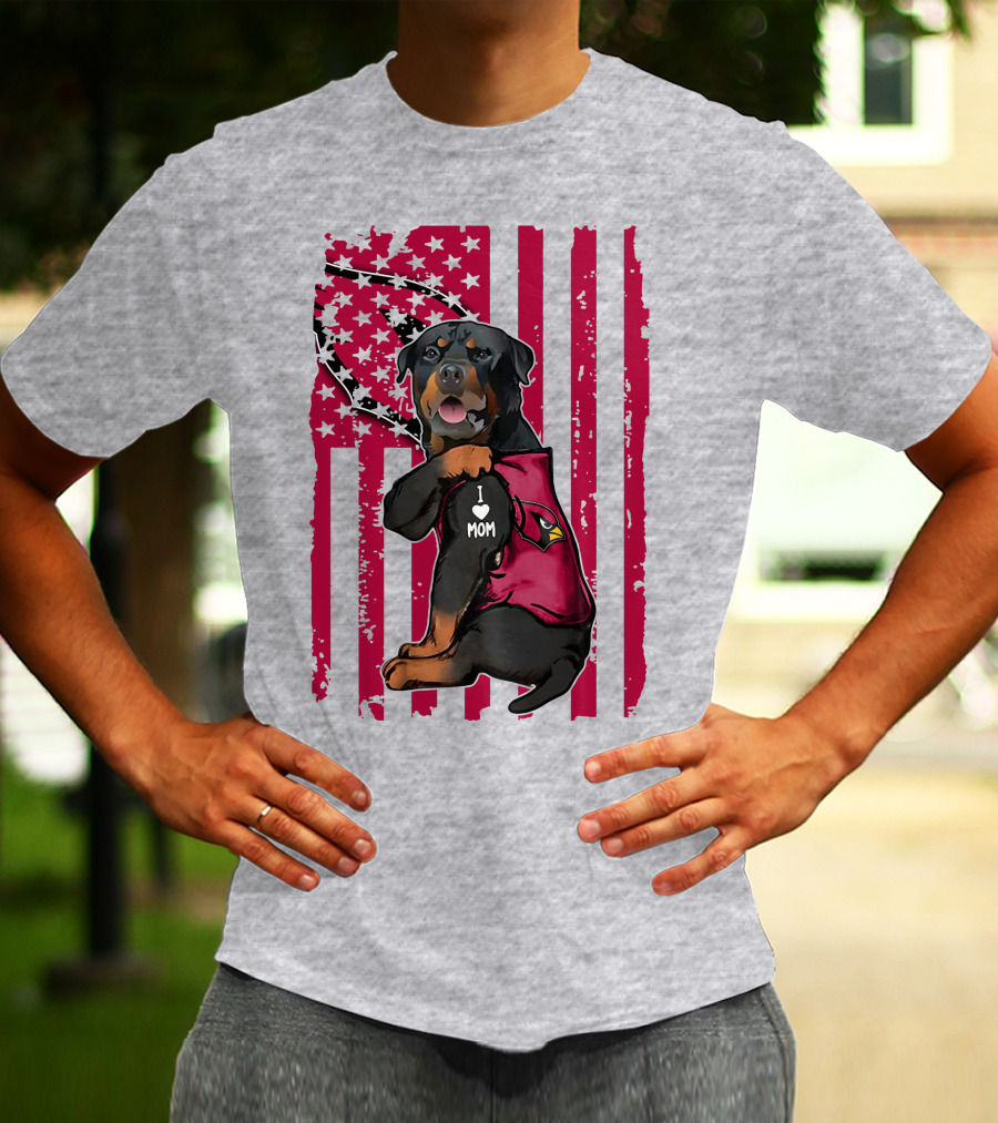 Rottweiler I Love Mom Arizona Cardinals USA Flag T-Shirt