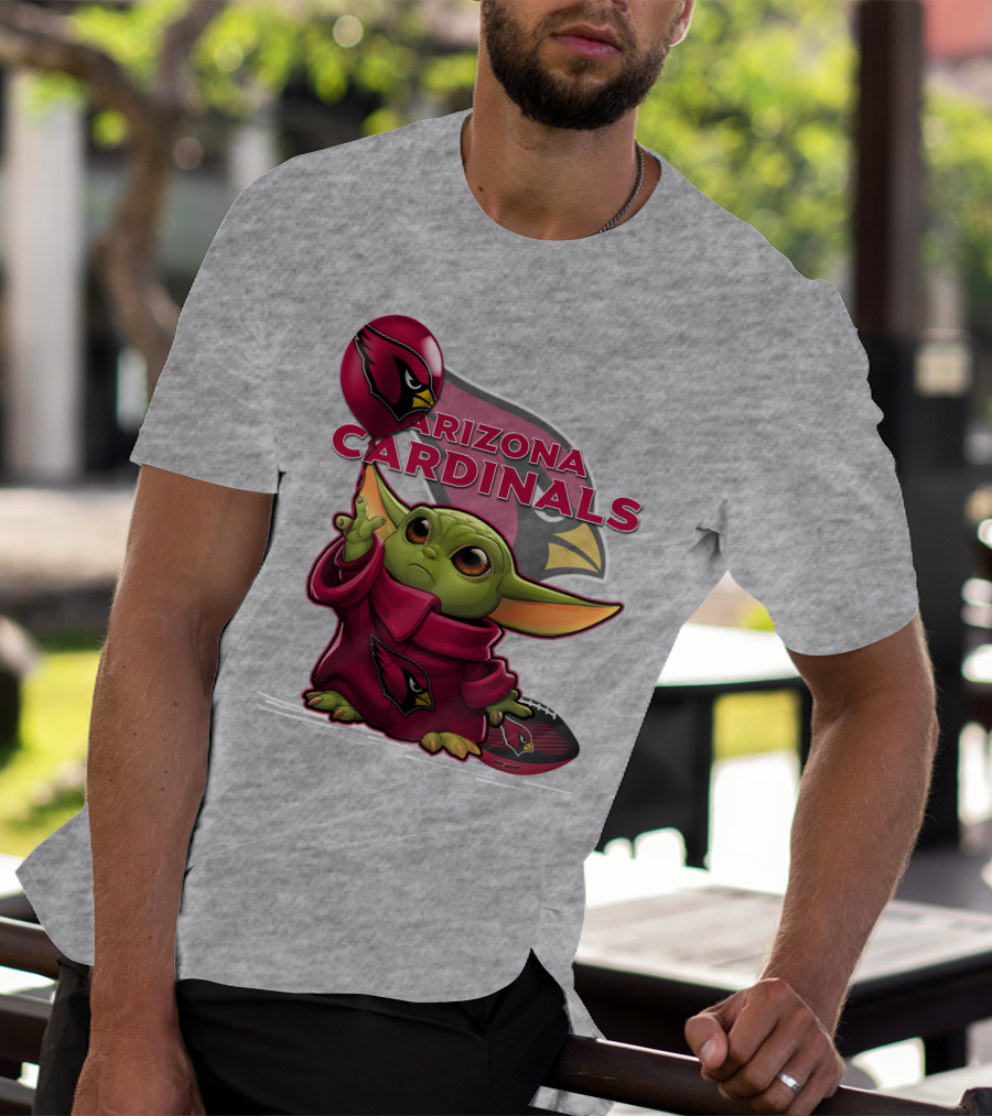 Yoda Holding Arizona Cardinals Balloon And Football With Team T-Shirt