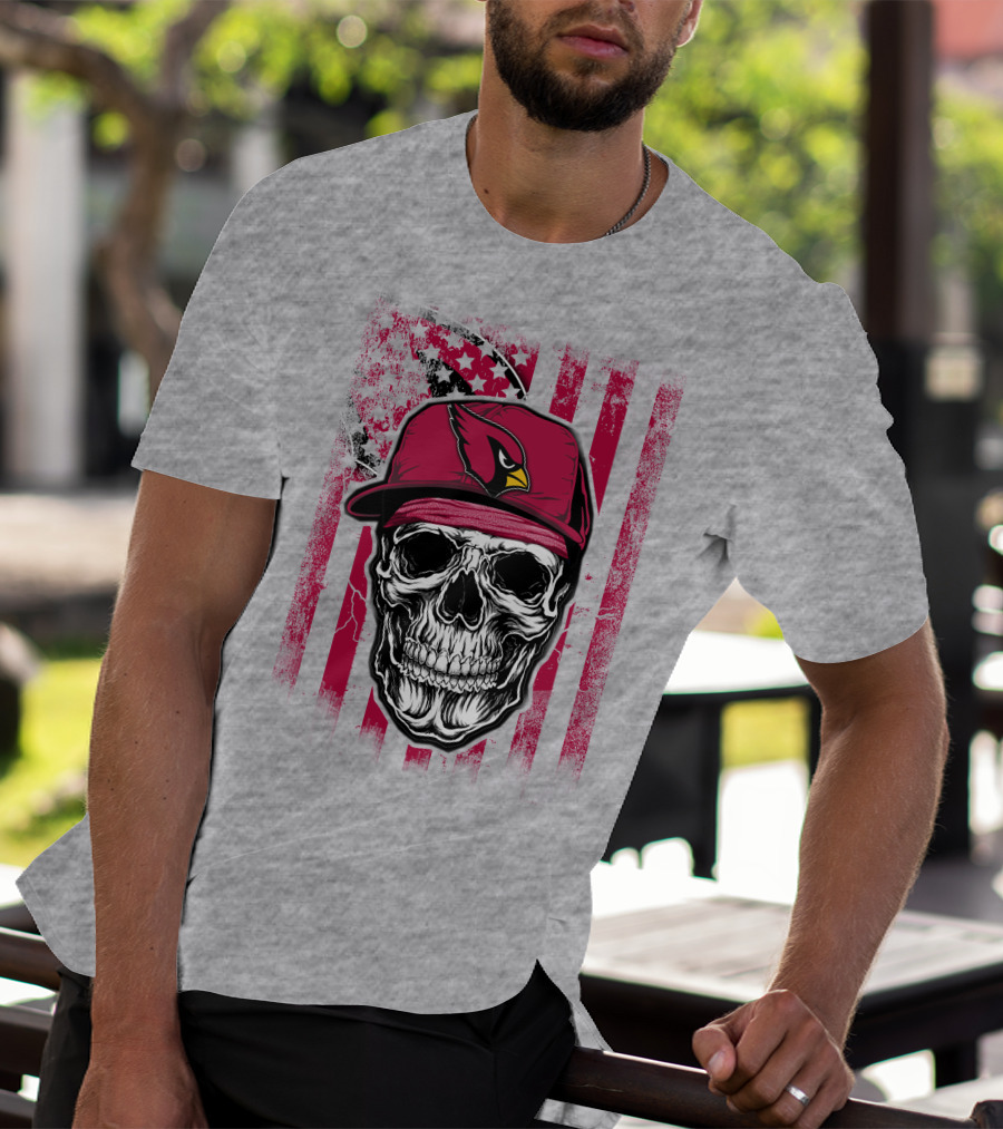 Skull V1 Arizona Cardinals Red Cap American Flag T-Shirt