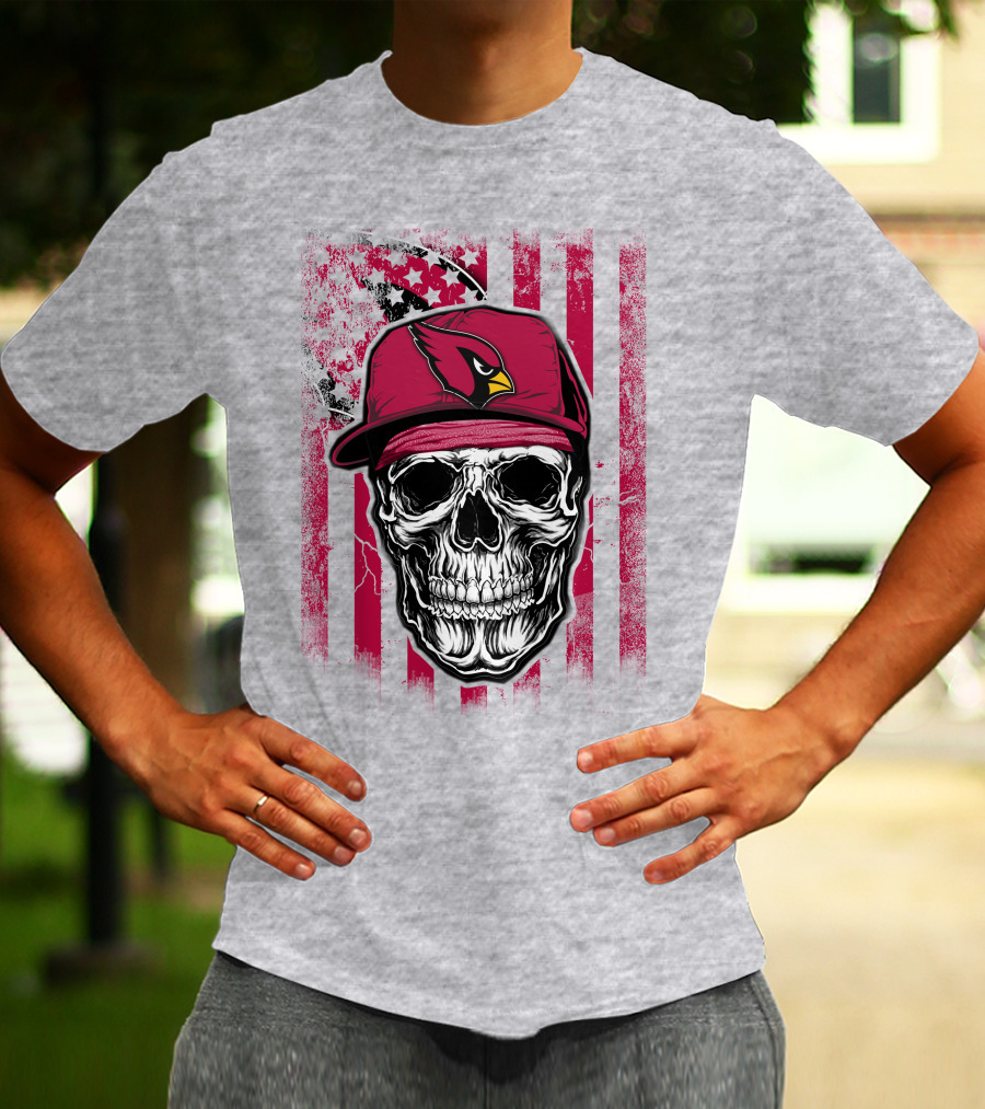 Skull V1 Arizona Cardinals Red Cap American Flag T-Shirt