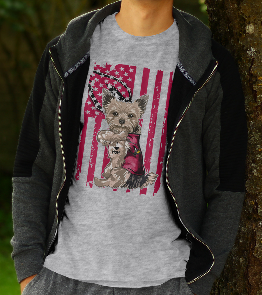 Yorkshire Terrier I Love Mom Arizona Cardinals American Flag T-Shirt