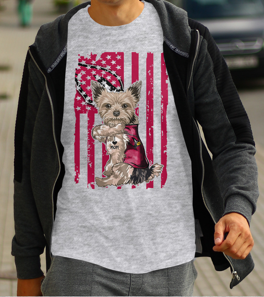 Yorkshire Terrier I Love Mom Arizona Cardinals American Flag T-Shirt