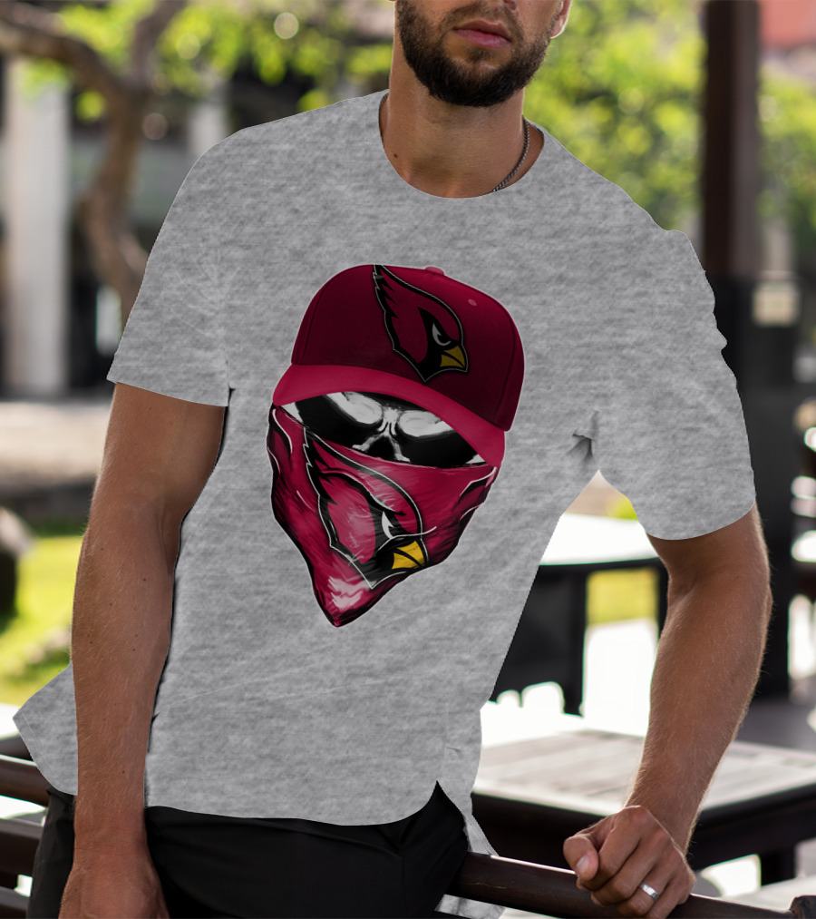 Skull V6 Arizona Cardinals Bold Logo Hat And Bandana T-Shirt