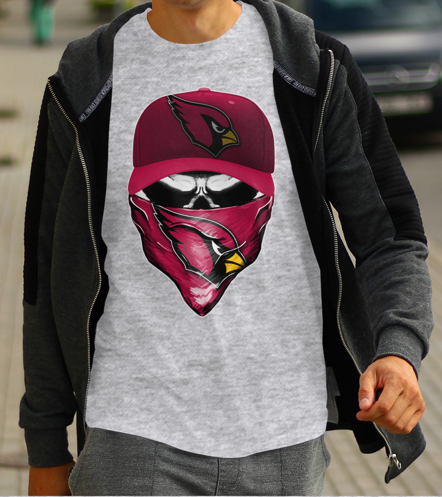 Skull V6 Arizona Cardinals Bold Logo Hat And Bandana T-Shirt