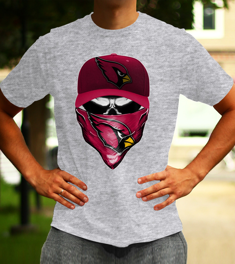 Skull V6 Arizona Cardinals Bold Logo Hat And Bandana T-Shirt