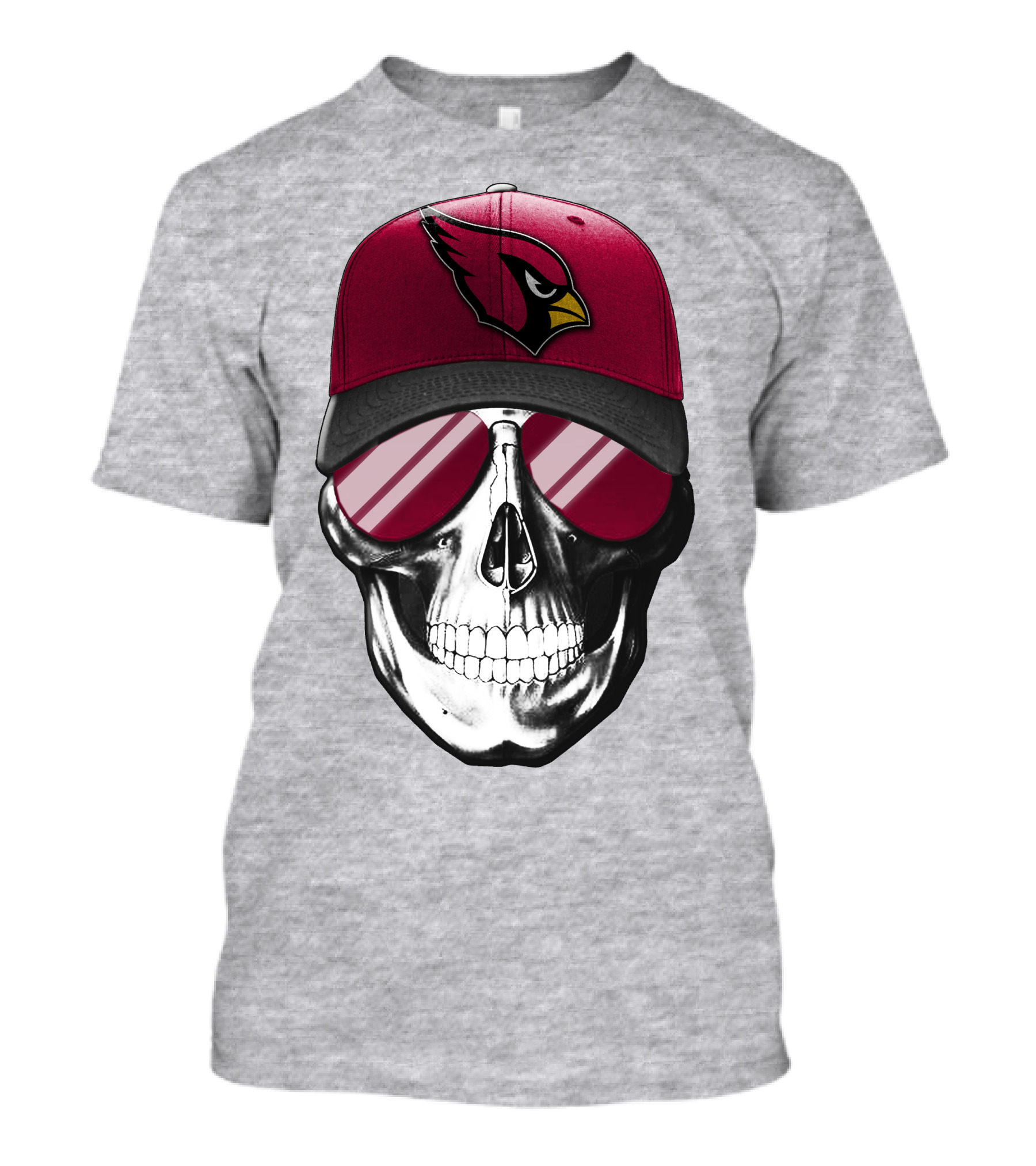 Skull V7 Arizona Cardinals Logo Hat And Sunglasses T-Shirt