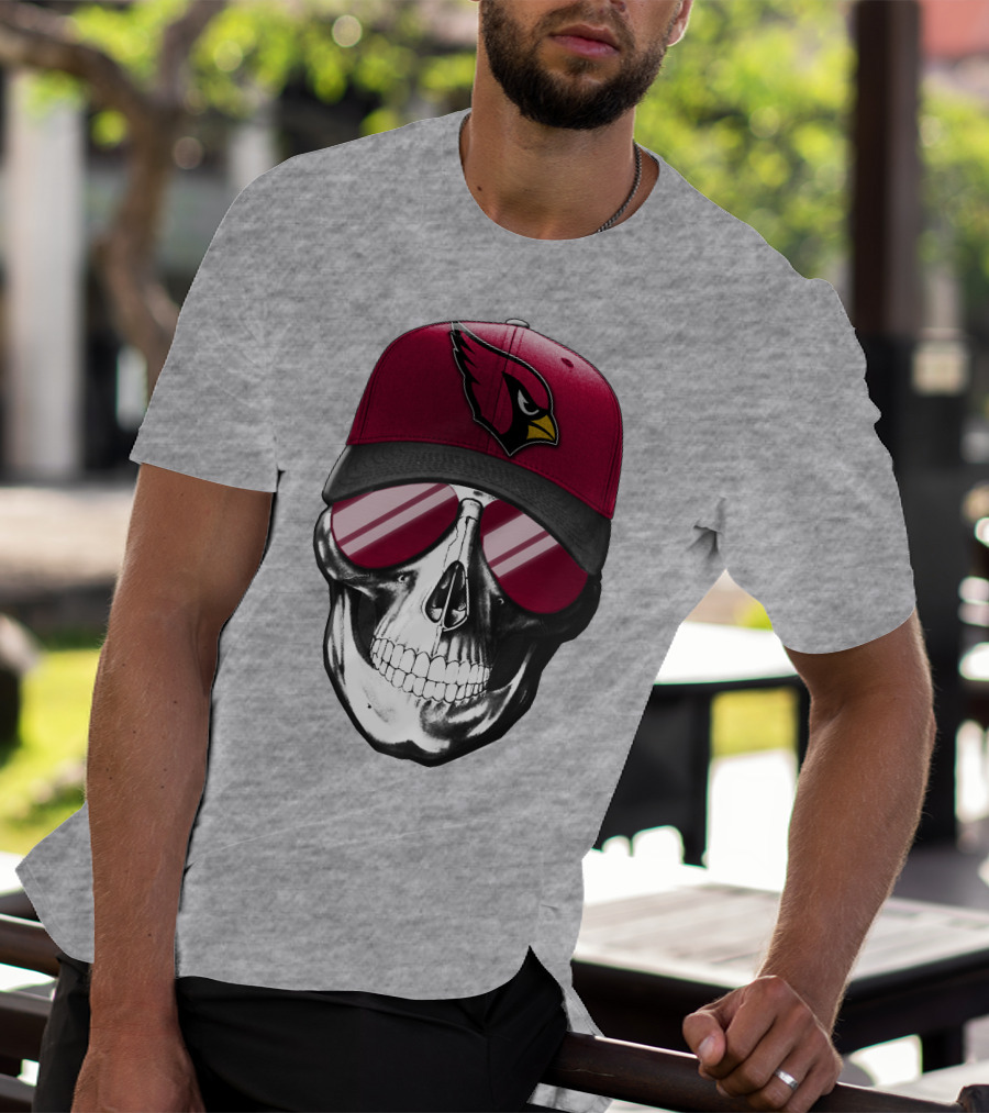 Skull V7 Arizona Cardinals Logo Hat And Sunglasses T-Shirt